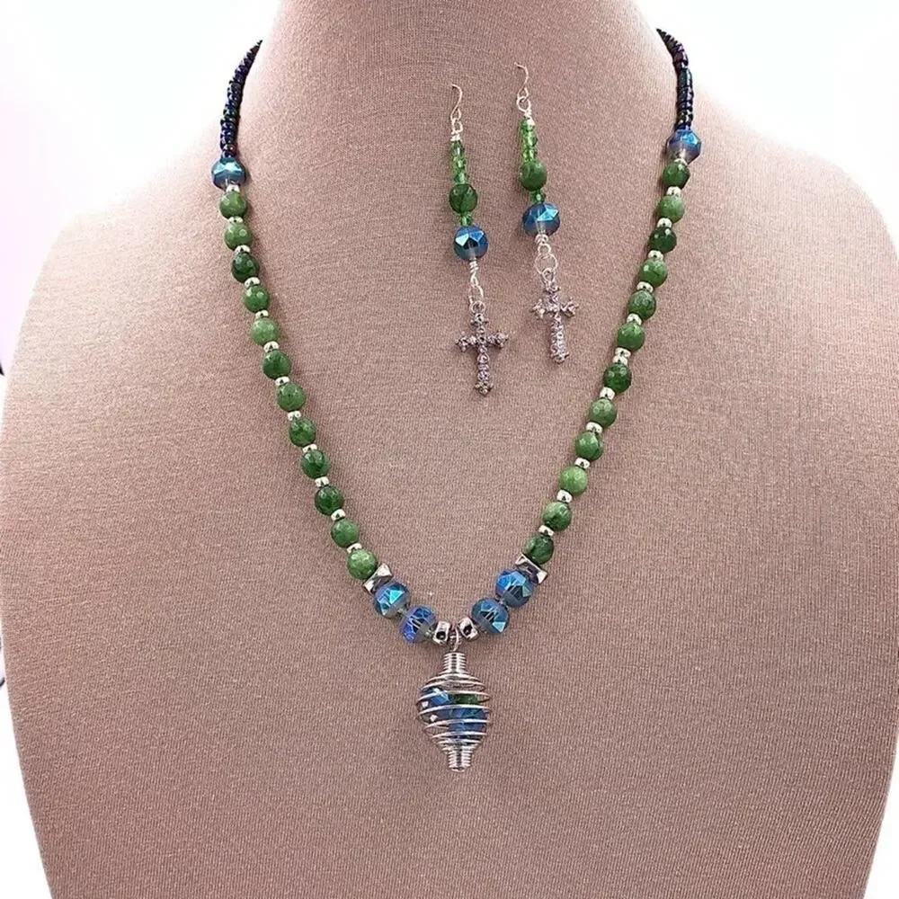 NATURAL gemstones crystal necklace‎ earrings - Picture 2 of 6